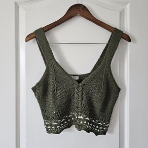 Olive Green Crochet Women Crop Top